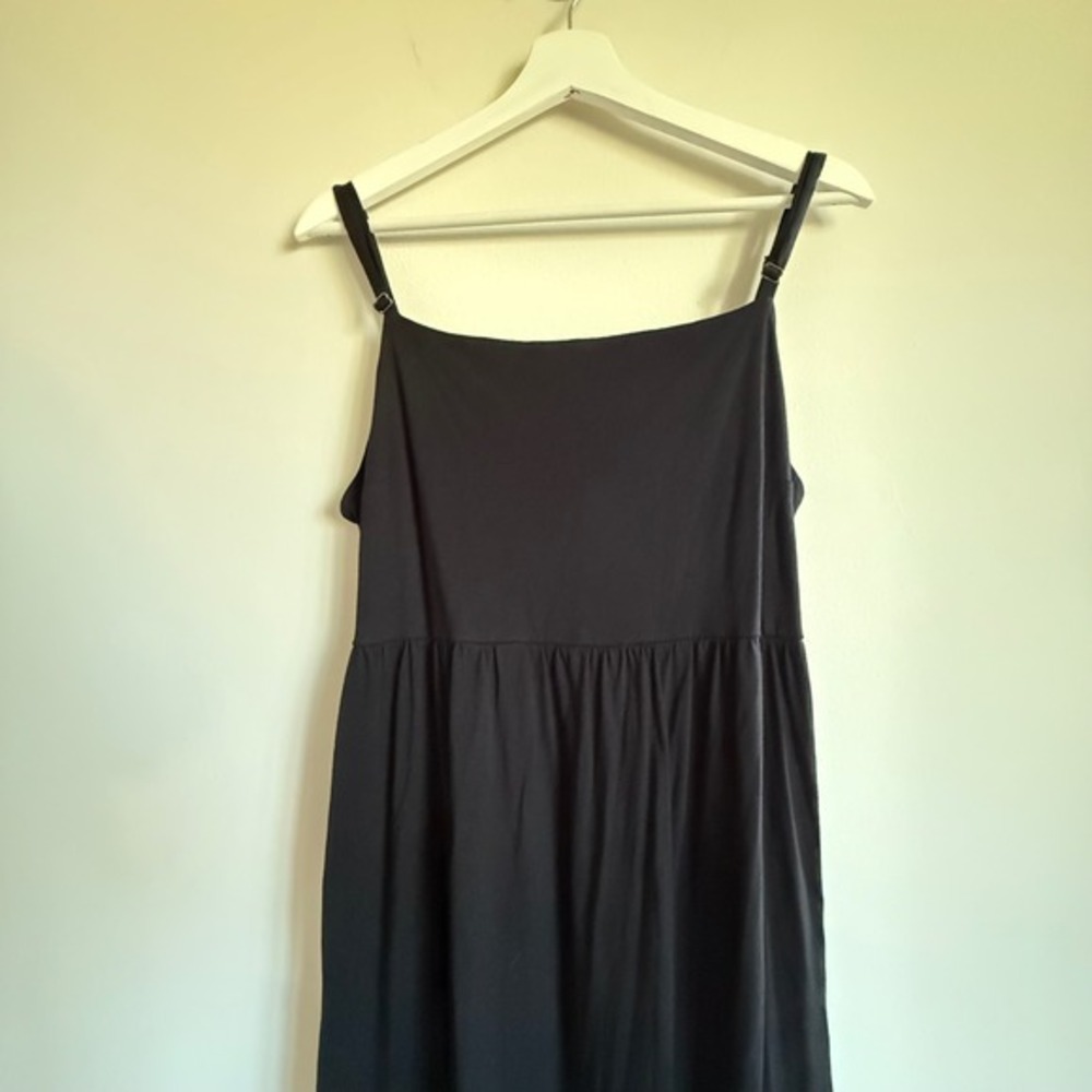 Black Tie-Back Maxi Dress |‎ Cotton Blend Minimalist Style XL - Picture 3 of 7